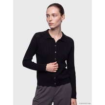 Lcw Modest Siyah Polo Ajurlu Kadın Triko Hırka