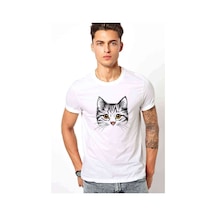 Kedi Yavru Kedi Sevimli Kedi Baskılı Beyaz Erkek Tshirt