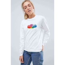 Silhouette Las Vegas City Baskılı Beyaz Kadın Sweatshirt