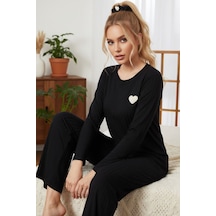 Siyah İnci Fitilli Örme Pijama Takım25226003 Siyah