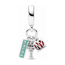 Nur Silver Meşale ve Sokak Tabelası Üçlü Sallantılı Gümüş Charm - NUR-CM00386