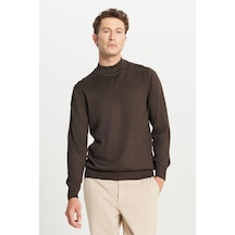 AC&Co / Altınyıldız Classics Erkek Kahverengı Yünlü Standart Fit Normal Kesim Yarım Balıkçı Yaka Basic Triko Kazak Kahverengı
