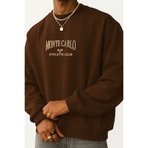 Benroma 3 İplik Penye Monte Carlo Baskılı Unisex Sweatshırt Kahverengi