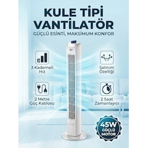 7go 7gtf1 30 İnç Kule Tipi Vantilatör 45w Güçlü Motor, 3 Kademeli Hız, Salınımlı, Zamanlayıcılı To