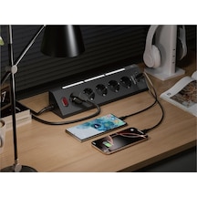 Akım Korumalı 5'li Akıllı Priz 2m Kablo Usb-a Usb-c Gece Işıklı Çoklu Priz 16a 3680w 0
