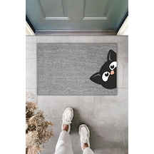 Rugmood Modern Dijital Baskı Paspas - Yandan Bakan Kedi - Kapı Önü Paspası 70x45cm Gri