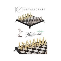 Mc58 Uzak Doğu Figürlü Metal Satranç Takımı - Mermer Desenli 25x25 Ahşap Tahtasıyla - Lüks Hediyelik