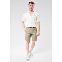 Braccas Erkek Beli Lastikli Bağcıklı Pamuk Keten Karışımlı Slim Fit Jogger Şort Haki Haki