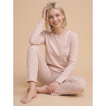 Wordex Mırano 3115 Waffle Soft Kumaş Düz Renk Kışlık Ev Kadın Pijama Takımı Bej