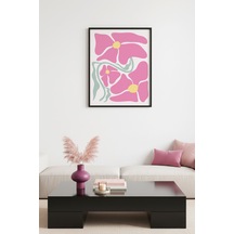 Doğal Ahşap Çerçeveli Retro Çiçek Desenli Tablo - Pastel Pembe Floral Huhu2776