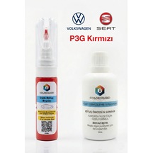 Volkswagen Seat Lp3g Kırmızı İğneli & Fırçalı Şişe Rötuş Boyası Ve Yüzey Temizleme Solüsyonu Seti