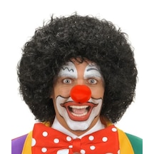 Siyah Renk Kıvırcık Afro Bonus Peruk Saç Ve Kırmızı Sünger Burun Seti 5691