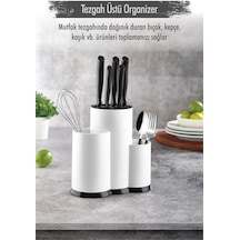 Tezgah Üstü Beyaz Kaşıklık & Bıçaklık & Kepçelik & Organizer Siyah