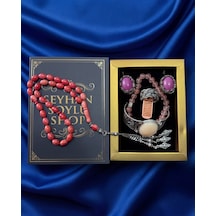 Luxury Seri Özel Tasarım Kitap Kutulu Kadın Takı Seti Ve Tesbih Kombin - Kolye Küpe Yüzük Bileklik Ekstra Boncuk Bileklik 6 Parça Hediyelik - Doğum Günü Yıl Dönümü Sevgililer Günü Gösterişli Hediye - L-00114 Bakır