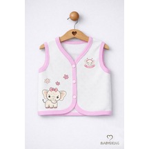 Babyden's Kız Bebek Yelek Jakarlı Kalp Desenli Pamuklu Çıtçıtlı Fil Baskılı Bebek Yeleği Mevsimlik,yumuşak Ekru