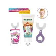 Mas Lord U Tipi Yeni Nesil Diş Fırçası Seti - Pembe Fırçalık + Mor Kalp 2-6 Yaş +Agarta Çocuk Diş Macunu