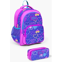 Coral High Kids Açık Pembe Lavanta Kalp Desenli 2'liokul Çanta Seti Set0223401