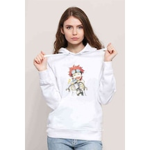 Anime One Piece Baskılı Beyaz Kadın Kapşonlu Sweatshirt (534764079)