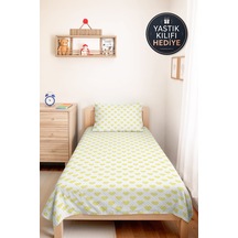 Sarı Kalp Genç Odası Tek Kişilik Pike Takımı - Minimal Beyaz 160x220 Cm Kapitone Yatak Örtüsü Bohem Sis Ufku