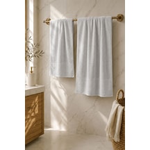 2 Parça Banyo Havlu Seti %100 Pamuk 90x150 + 50x90 Cm Elora Collection Açık Gri