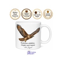 Atmaca Temalı Baskılı Kupa Bardak Hediye Özel Tasarım Porselen Mug Beyaz / Çok Renkli