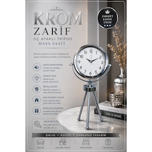 Krom Zarif & Şık Üç Ayaklı Metal Masa Saati