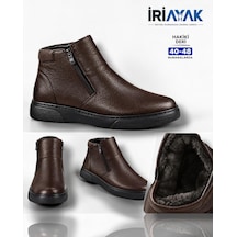 İriayak Hakiki Deri Erkek Kışlık Bot - İçi Komple Kürklü - Çift Fermuarlı - 45-48 Numara Kahverengi - Siyah