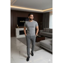 Lüx Wood Lüx Erşah Likralı Yarım Kol Kapalı Yaka Penye 95% Pamuk 5% Lıkra - Gri