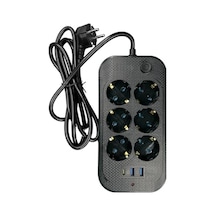 Yüksek Akım Korumalı 6 Lı Grup Priz Kablolu 2m Priz 2 Usb-a 1 Type-c Girişli Fiş 2 Metre Kablolu