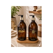 Buççin Online Mağaza Cam Sabunluk Seti 2'li Bambu Standlı 500 Ml - Galata & İstanbul Cam Kahverengi Çok Renkli
