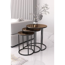 Usta Mekan Siyah Metal Bronz Aynalı Zigon Sehpa