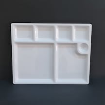 Kırılmaz Melamin Standart 7 Bölmeli Tabldot Yemek Tabağı 33x26 Cm Beyaz
