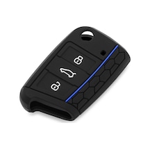 Skoda Uyumlu Kamiq Mavi Çizgili Silikon Anahtar Kılıfı