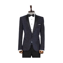 Wessi Nokta Desenli Slim Fit Lacivert Erkek Smokin Ceket Lacivert