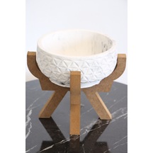 Yapay Çiçek Deposu Ahşap Ayaklı Beton Saksi 17x15 Cm