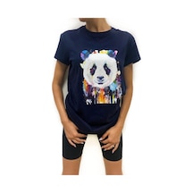 Kadın Panda Baskılı Basic Lacivert Tshirt