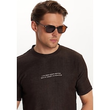 Tudors Erkek Slim Fit Dar Kesim Pamuklu Ribanalı Baskılı Kahverengi Bisiklet Yaka Tişört-33788 Kahverengi