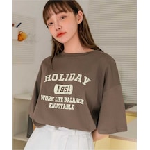 Kozia Outdoors Malkoçbey Holiday Baskili Oversize Unisex Basic T-shirt Kahverengi