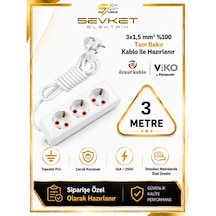 Viko Üçlü Grup Priz 3 Metre Beyaz 3x1,5 Kablolu Uzatma Kablosu 1 - 3 M