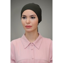 Hürrem Bone Haki Pratik Hazır Geçmeli Tesettür Bone Petekli Güllü 1201_09 Haki