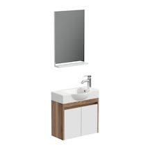 Aqua Bagno Minizia Banyo Dolabı 55 X 32 Cm. Doğal Ceviz -beyaz ,lavabo Dahil Abs.50.35.06.03 Ceviz - Beyaz