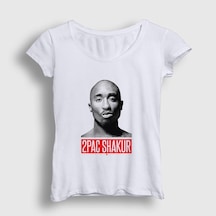 Presmono Kadın Gun Tupac Shakur T-shirt Beyaz