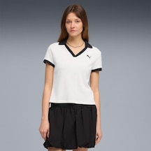 Puma Wardrobe Essentials Kadın Beyaz Polo Yaka Tişort