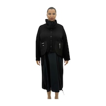 Büyük Beden Düğmeli Kısa Ceketli Uzun Elbiseli Oversize Kadın Takım Siyah