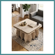 Trendexa Orta Sehpa Ve Zigon Sehpa 5'li Set Modern Çok Amaçlı Salon Oturma Odası Yan Sehpa 9249 Traverten Mac