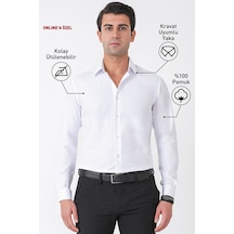 Beyaz %100 Pamuklu Nefes Alabilir Kolay Ütülenebilir Uzun Kollu Slim Fit Gömlek Gk 766