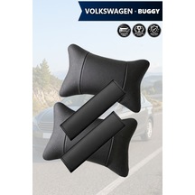 Volkswagen Buggy Uyumlu Siyah Set Lüks Deri Yastık Deri Kemer Koruyucu