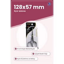 Saç Kesim Makası Bıyık Berber 128x57 Mm Krom Kaplı Çiçek Basklı S