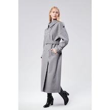 Kuşaklı Oversize Kaşe Kaban Gri