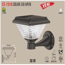 Cata Ct 7316 Solar Duvar Armatür 30w 6400k Beyaz Işık Siyah